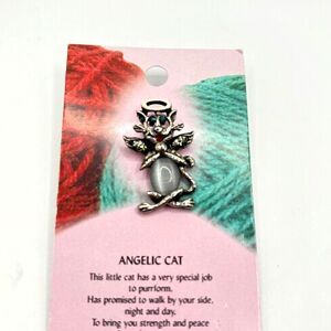Silver Cat Angel Lapel Pin Animal Angel Brooch